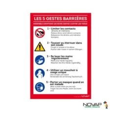Panneau A4 Rigide Les 5 Gestes Barrières NOVAP
